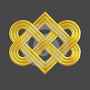 Golden interlocking heart knot symbol