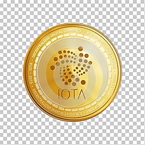 Golden IOTA blockchain coin symbol. photo