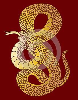 Golden Japanese snake vector for printing on paper and for tattoo design.