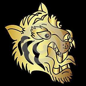 Golden Japanese tiger head tattoo design vector for sticker.