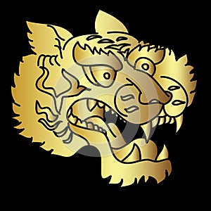Golden Japanese tiger head tattoo design vector for sticker.