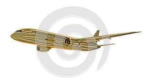 Golden jet airplane isolated. 3d render