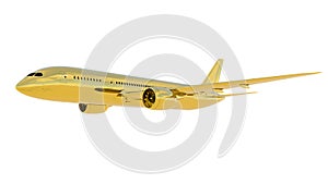 Golden jet airplane isolated. 3d render