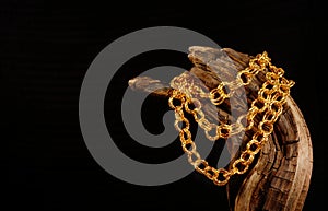 Golden jewel chain over a black background