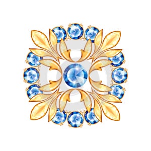 Golden jewelry element with blue gems