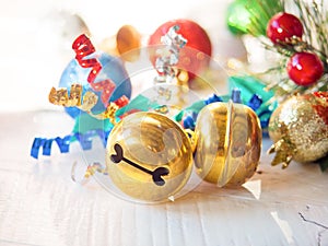 Golden jingle bells for christmas decoration.