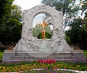 Golden Johann Strauss statue Vienna