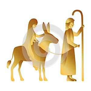 Golden joseph and mary virgin in mule manger characters