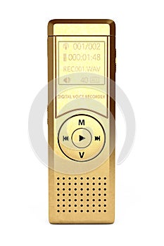 Golden Journalist Digital Voice Recorder or Dictaphone. 3d Rendering