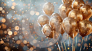 Golden Jubilation: A Festive Background of Confetti and Balloons for Celebrations and Parties