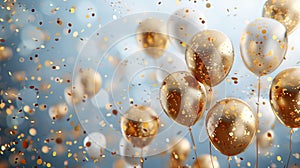 Golden Jubilation: A Festive Background of Confetti and Balloons for Celebrations and Parties