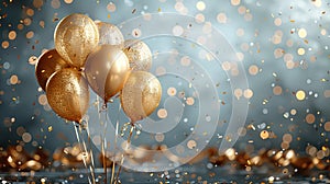 Golden Jubilation: A Festive Background of Confetti and Balloons for Celebrations and Parties