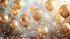 Golden Jubilation: A Festive Background of Confetti and Balloons for Celebrations and Parties