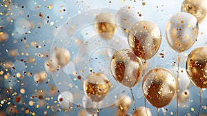 Golden Jubilation: A Festive Background of Confetti and Balloons for Celebrations and Parties photo