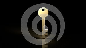 Golden key in black background 3d rendering