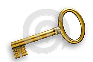 Golden key with clipping path