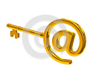 Golden key with e-mail symbol