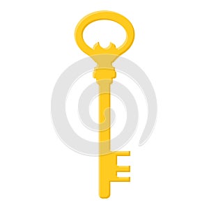 Golden key isolated on white background. Cartoon style. Vector illustration for any design