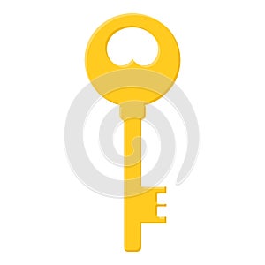 Golden key isolated on white background. Cartoon style. Vector illustration for any design