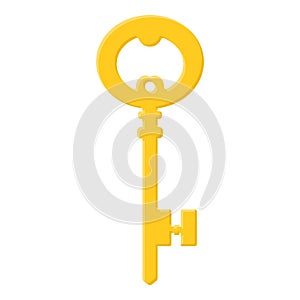 Golden key isolated on white background. Cartoon style. Vector illustration for any design