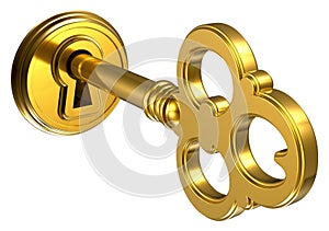 Golden key in keyhole photo