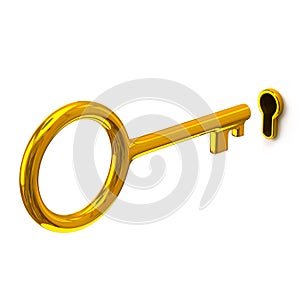 Golden key and keyhole