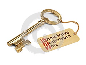 Golden key with Knowledge Empowers You tag