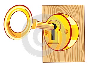 Golden key in lock