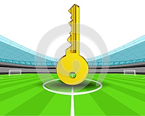 Golden key in the midfield of football stadium vector