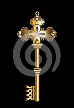 Golden key with Orthodox Christian symbols.