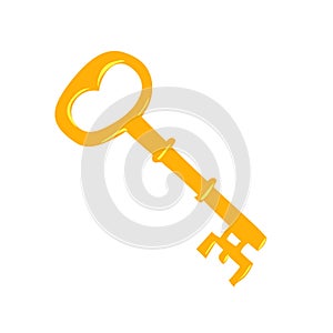 Golden key. Symbol of openness or knowledge . Key icon. Colored flat vector illustration. Isolated on white background.