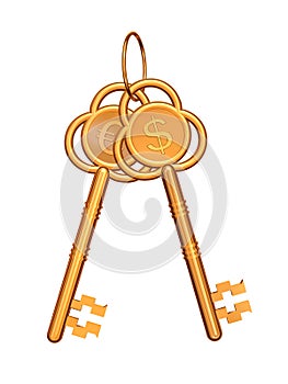 Golden keys with euro and dollar