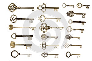 Golden keys isolated on white photo