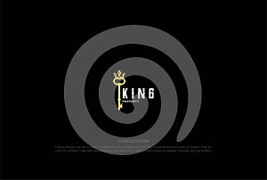 Golden King Queen Crown Key for Apartment Real Estate Logo Design Vector