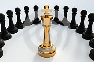 Golden King surrounded by black pawns - chess trap concept