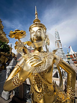 Golden Kinnari Statue Outside Buddhist Temple at Grand Palace, Bangkok