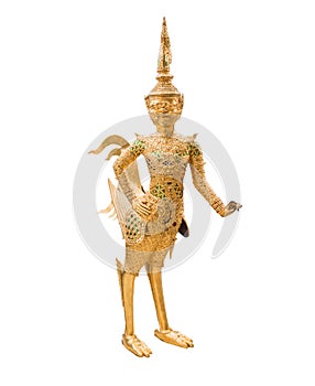 Golden Kinnari statue at temple,Wat Phra Kaew in Grand Palace