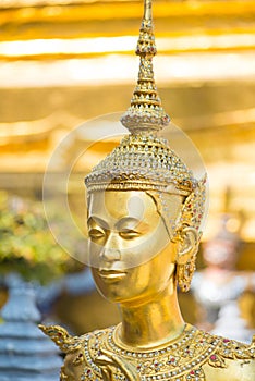 A Golden Kinnari statue in Wat Phra Kaew, Temple of the Emerald Buddha