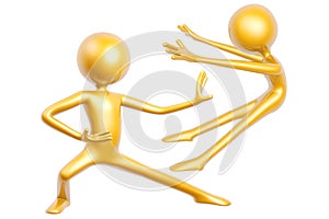 Golden kungfu guy fighting pose isolated on white background