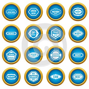 Golden labels icons blue circle set