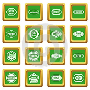 Golden labels icons set green