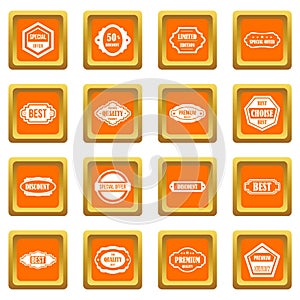 Golden labels icons set orange