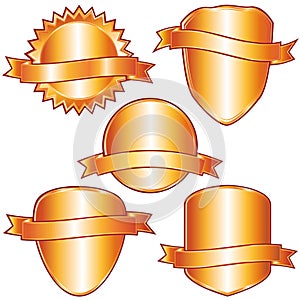 Golden labels and shields.