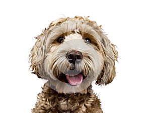 Golden labradoodle on white background