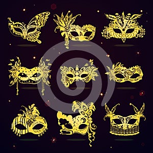 Golden Lace Masquerade Party Masks Set