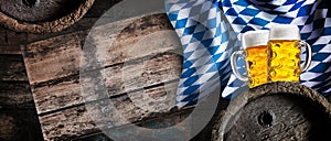 Golden lager, beer barrels and the Bavarian flag