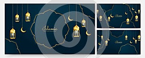 golden lantern arabic dark blue Islamic design background