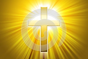 Golden latin cross with sunbeams photo