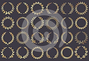 Golden laurel wreath. Movie festival awards, winner actress awarded, cannes film leaf symbol vector illustration