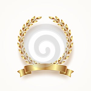 Golden laurel wreath with ribbon.